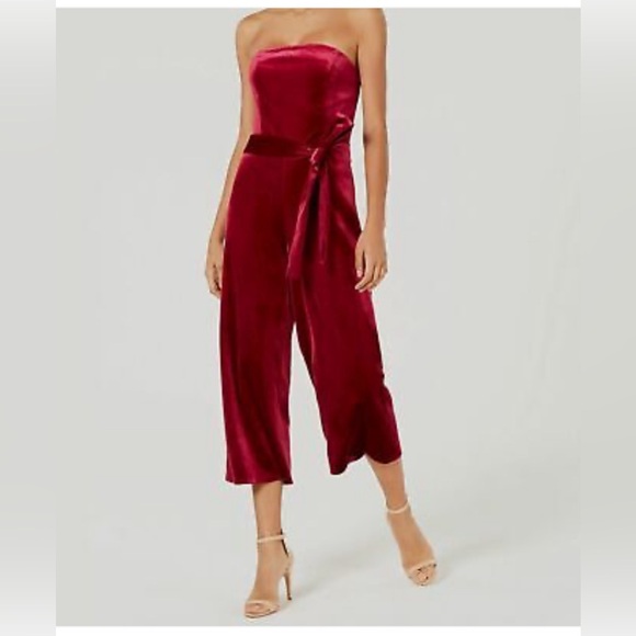 Lucy Paris Womens Strapless Velvet Jumpsuit, Burgundy, xs - Picture 1 of 9